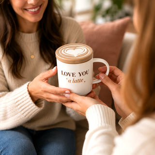 A Latte 17 oz Mug with Coaster Lid
