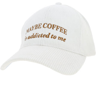 Maybe Coffee White Adjustable Corduroy Hat