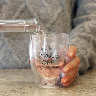 Paws Off 10 oz Double-Walled Stemless Wine Glass