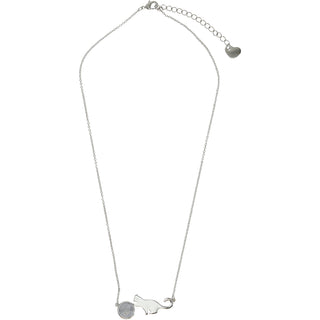 Cat Mom Rhodium Plated Agate Adjustable Necklace