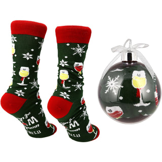 Wonderful Wine 4" Ornament with Unisex Holiday Socks