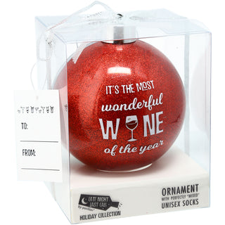 Wonderful Wine 4" Ornament with Unisex Holiday Socks