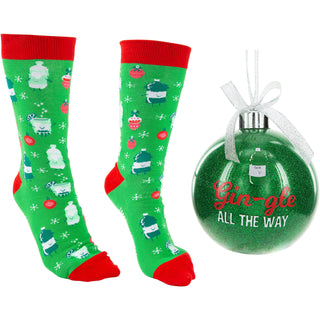 Gin-gle 4" Ornament  with Unisex Holiday Socks