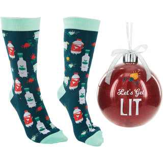 Get Lit 4" Ornament  with Unisex Holiday Socks