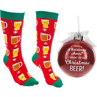 Christmas Beer 4" Ornament with Unisex Holiday Socks