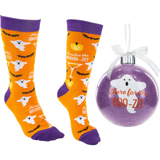 Boo-ze! 4" Ornament  with Unisex Holiday Socks