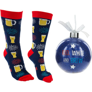 Red, White and Brew 4" Ornament  with Unisex Holiday Socks