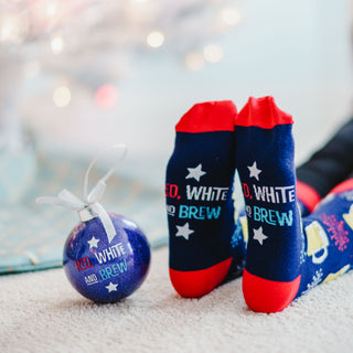 Red, White and Brew 4" Ornament  with Unisex Holiday Socks