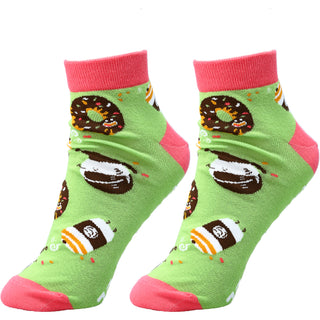 Donut and Coffee Cotton Blend Ankle Socks