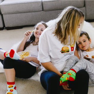 Burger and Fries M/L Youth Cotton Blend Crew Socks