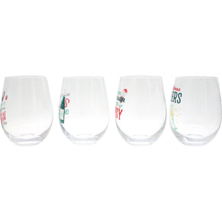 Holiday Wine Glasses 18 oz Stemless Wine Glasses
(Set of 4 )