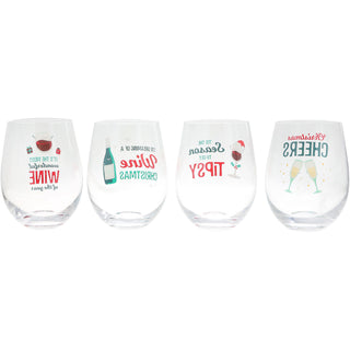 Holiday Wine Glasses 18 oz Stemless Wine Glasses
(Set of 4 )