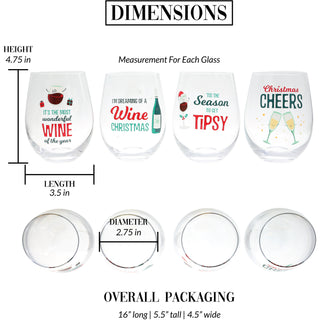 Holiday Wine Glasses 18 oz Stemless Wine Glasses
(Set of 4 )