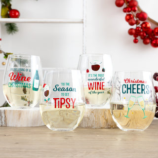 Holiday Wine Glasses 18 oz Stemless Wine Glasses
(Set of 4 )