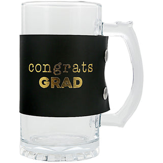 Grad 16 oz Glass Stein with PU Leather Wrap