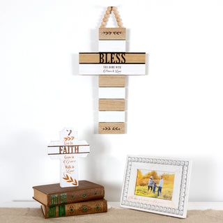 Bless 9.75" x 18" Hanging Cross Plaque