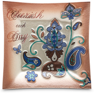 Cherish each Day 10" Square Fused Glass Plate