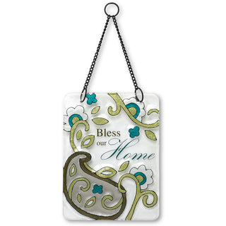 Bless our Home 6" x 8" Hanging Glass Plaque