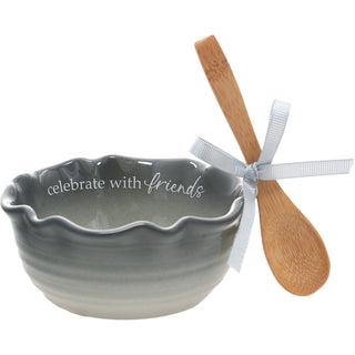 Friends 4.5" Ceramic Bowl with Bamboo Spoon