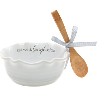 Eat well 4.5" Ceramic Bowl with Bamboo Spoon