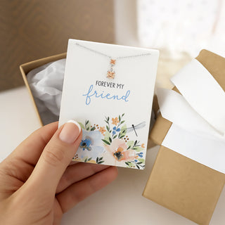 Friend Light Champagne 16.5"-18.5" White Gold Plated Necklace with Cubic Zirconia Stones