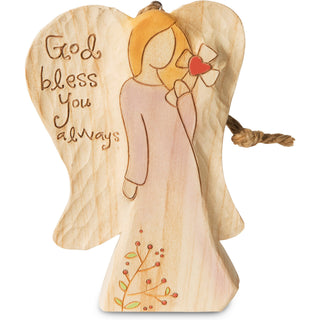 God Bless You 4.5" Angel Ornament Holding Cross