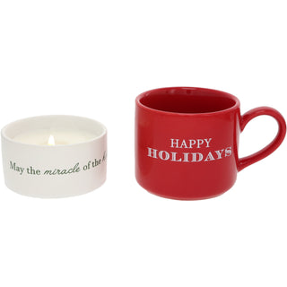 Happy Holidays Stacking Mug and Candle Set 100% Soy Wax Scent: Balsam Fir