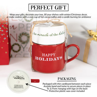 Happy Holidays Stacking Mug and Candle Set 100% Soy Wax Scent: Balsam Fir