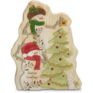 Seasons Greetings 7" Snowmen & Christmas Tree Figurine/Carving