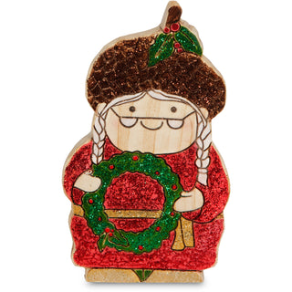 Happy Holidays 4.5" Mrs. Claus Gnome holding Wreath Figurine