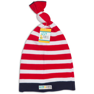 Red and Navy Stripe One Size Fits All Baby Hat