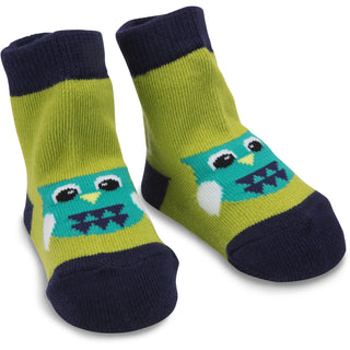 Green and Navy Owl 0-12 Socks