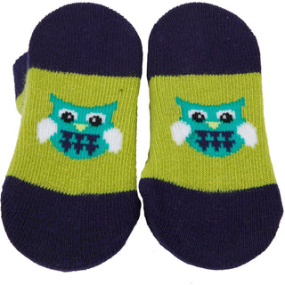 Green and Navy Owl 0-12 Socks