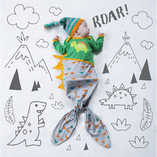 Teal and Gray Dino 0-9 Months Knotted Onesie