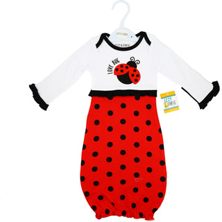 Spotted Ladybug 0-3 Months Gown with Mitten Cuffs