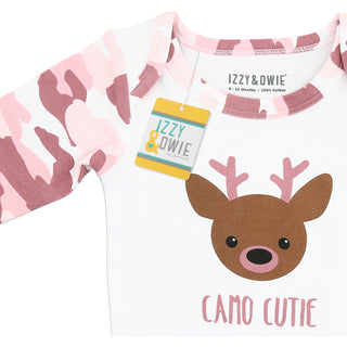 Jewel Pink Camo Deer 3/4 Sleeve Bodysuit