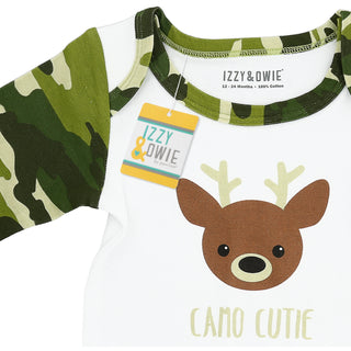 Woodland Green Camo Deer 6-12 Months 3/4 Sleeve Bodysuit