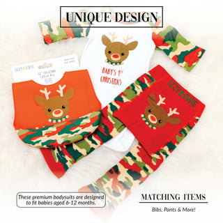 Christmas Camo Reindeer 6-12 Months 3/4 Sleeve Bodysuit