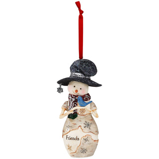 Friend 4.25" Snowman Holding Bluebird Ornament