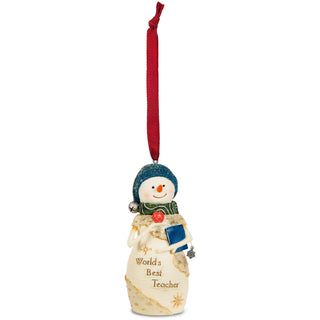 Teacher 4" Snowman w/Apple & Book Ornament