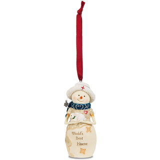 Nurse 4" Snowwoman Holding a Bunny Ornament