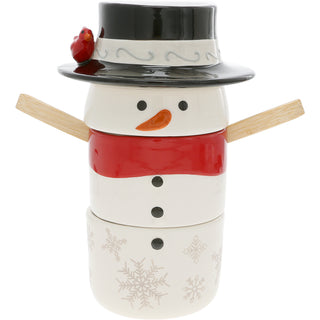 Snowman 7.25" Stackable Measuring Cups & Bamboo Spoons