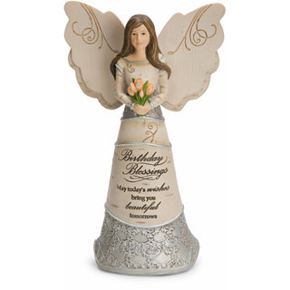 Birthday Blessings 6" Angel Holding Tulips