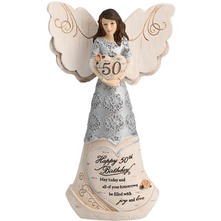 50th Birthday 6" Angel Holding 50th Heart