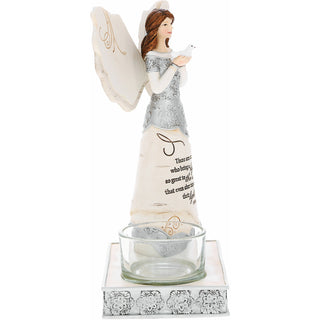 Light 6.75" Angel Holding Dove with Tealight Holder