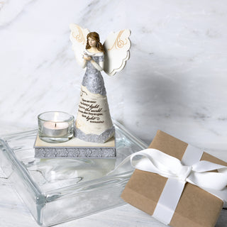 Light 6.75" Angel Holding Dove with Tealight Holder