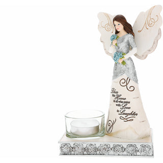 Bless this Home 6.75" Angel Holding Flowers with Tea Light Holder