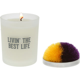 Best Life - Purple & Yellow 5.5 oz - 100% Soy Wax Candle with Pom Pom Lid
Scent: Tranquility