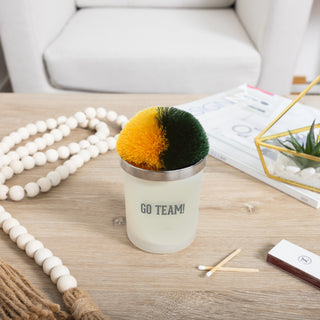 Go Team! Green & Yellow - 5.5 oz - 100% Soy Wax Candle with Pom Pom Lid Scent: Tranquility