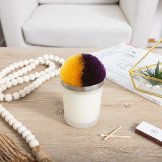Blank Purple & Yellow - 5.5 oz - 100% Soy Wax Candle with Pom Pom Lid Scent: Tranquility
